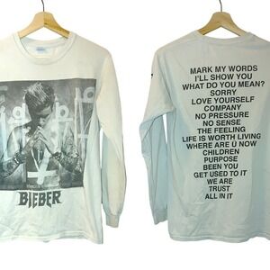 Justin Bieber Crew Neck Long Sleeve World Tour Graphic Tee Small S